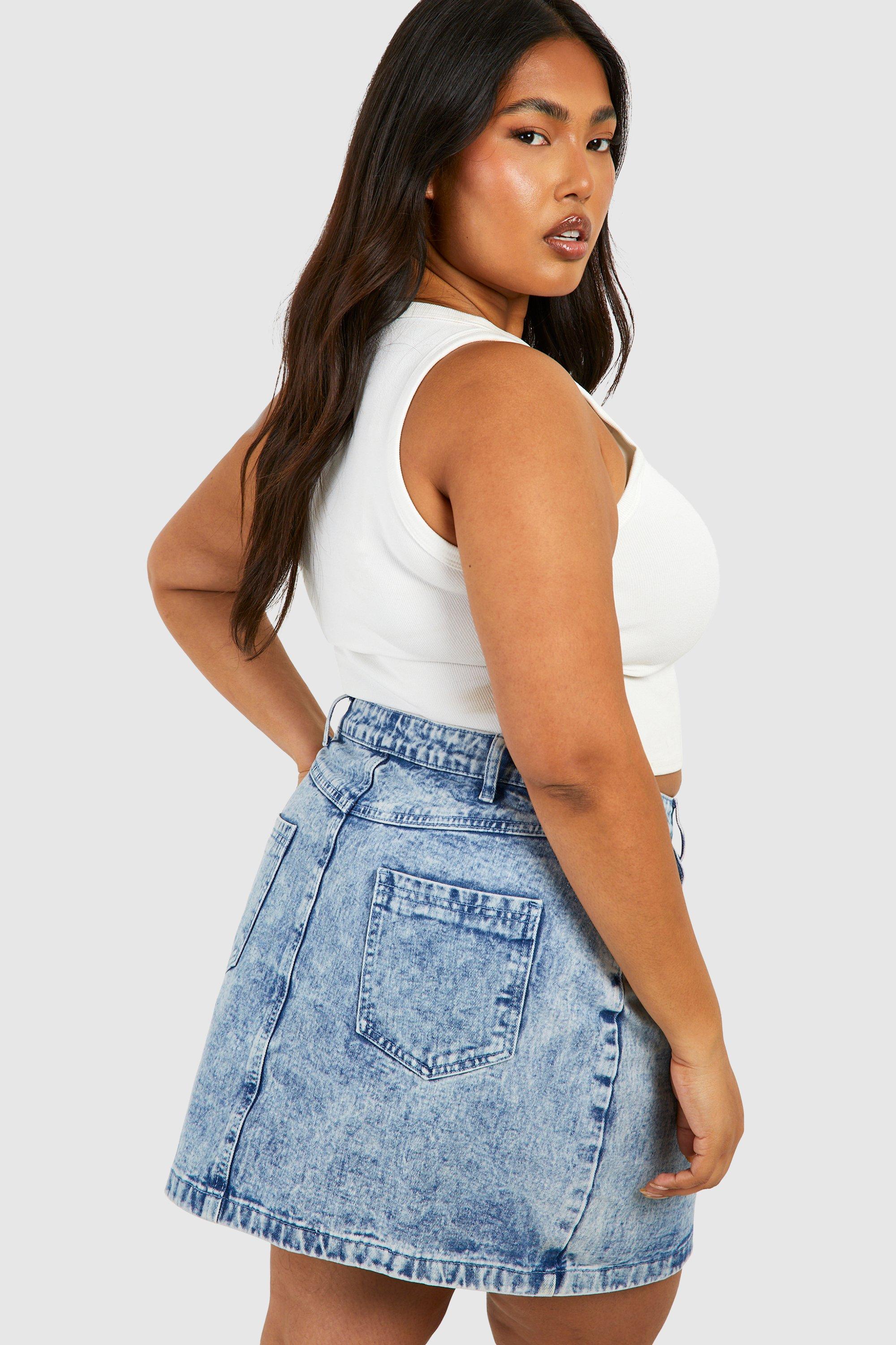 Plus Acid Wash Denim Skirt boohoo